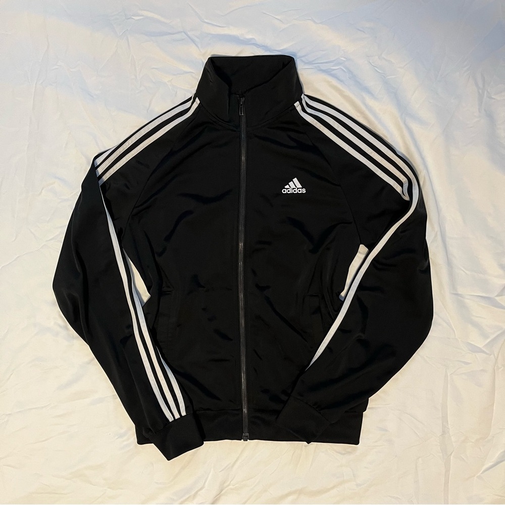 Adidas Black Track Jacket with White Stripes